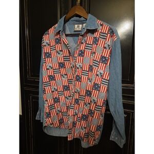 Vintage Bill Blass Americana Denim Shirt, Med. Patriotic,  Summer, 4th Of July